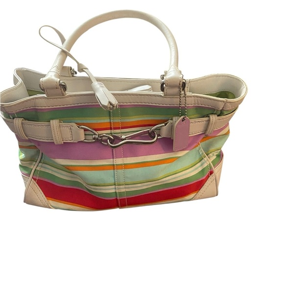 Coach Hampton Multi Colour Canvas striped Satchel - Picture 2 of 15